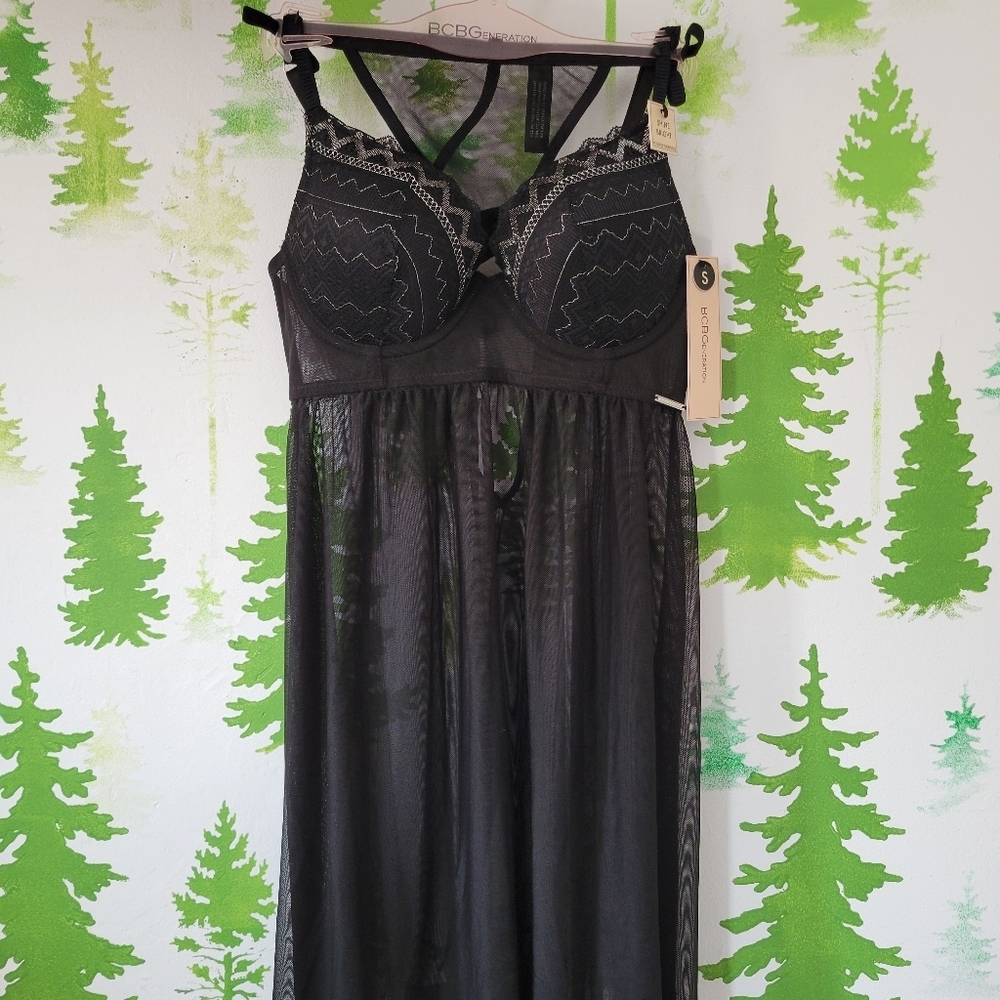 BCBGeneration Black Lace Chemise with Spaghetti Straps